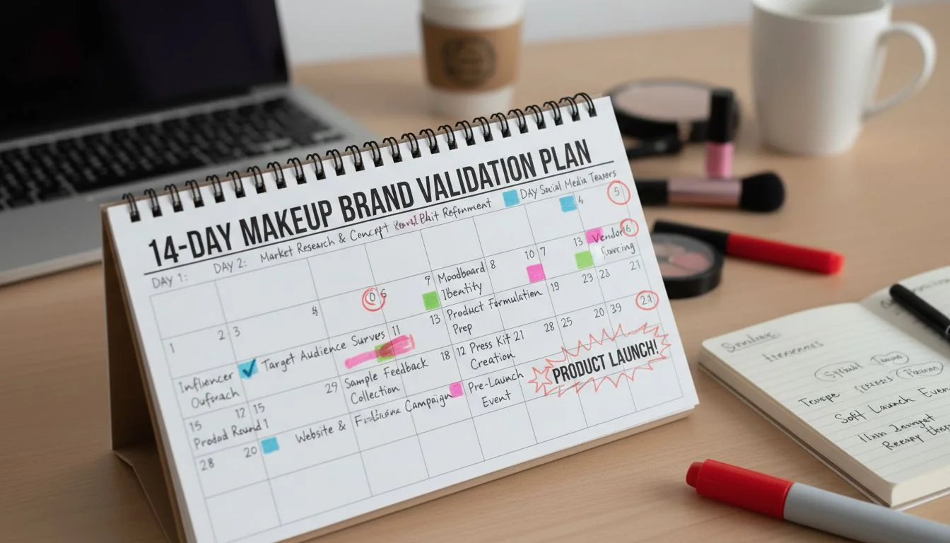 A calendar with a 14-day plan marked out for a product launch