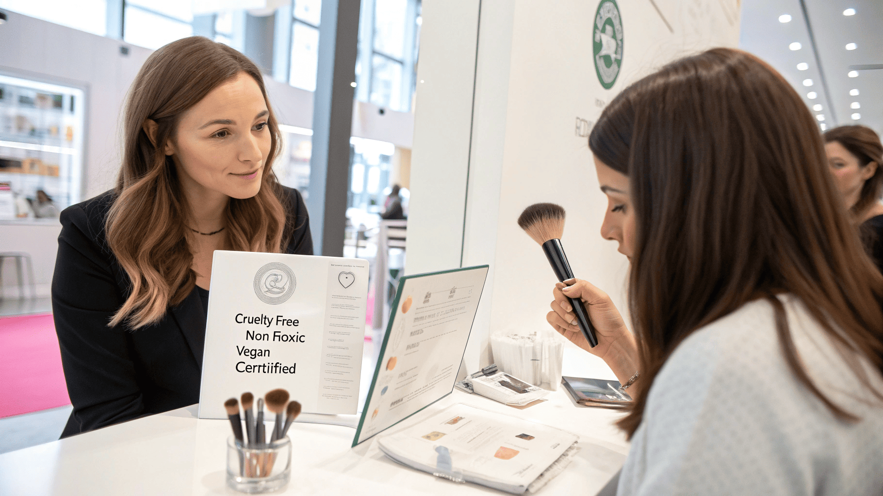 Client testing cruelty-free vegan makeup brushes
