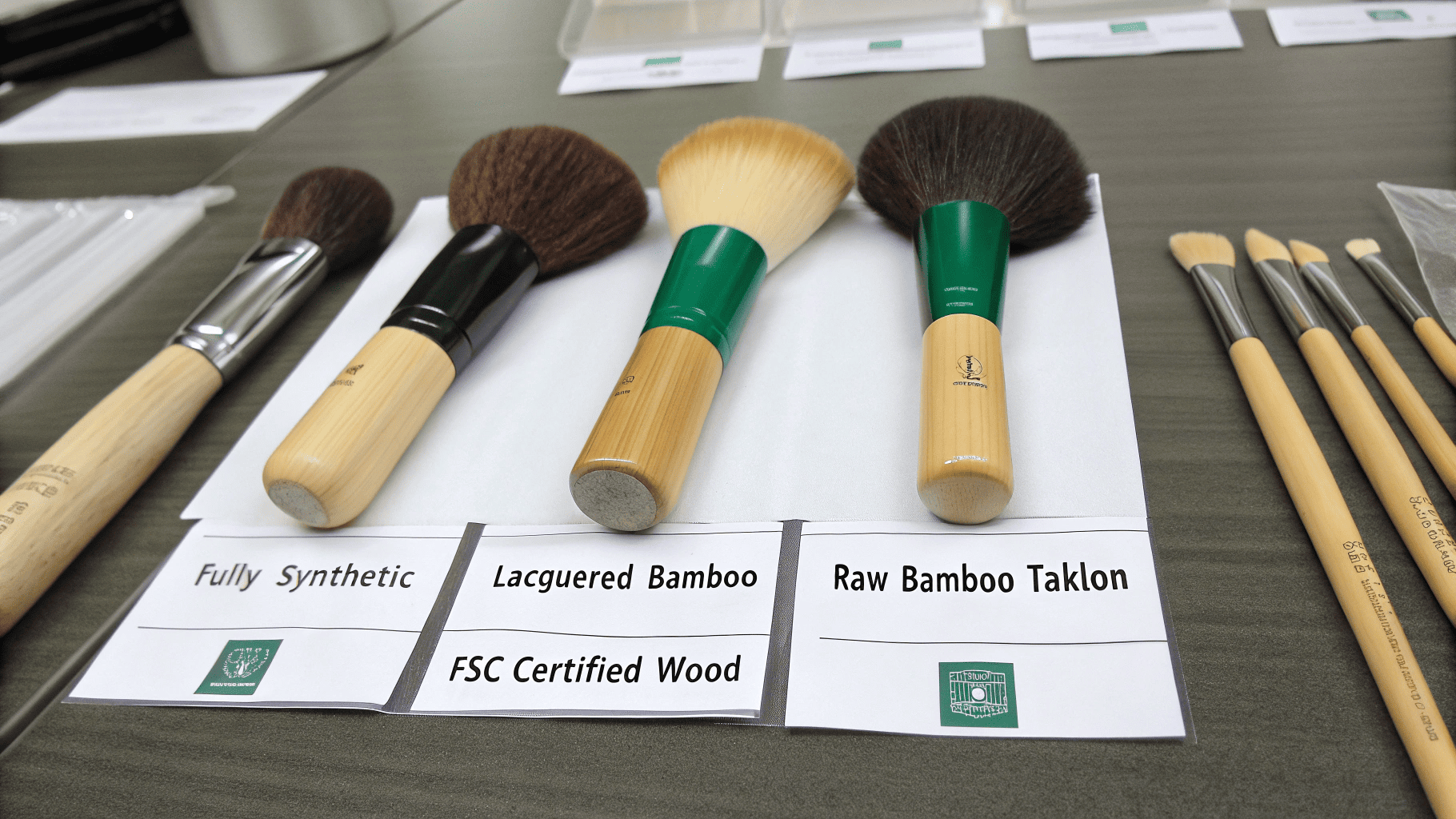 Various eco makeup brushes with FSC labels