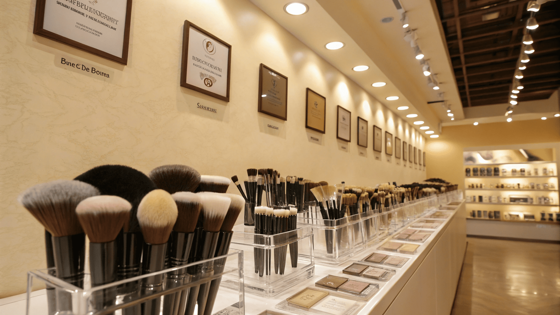 Professional makeup brush showroom display
