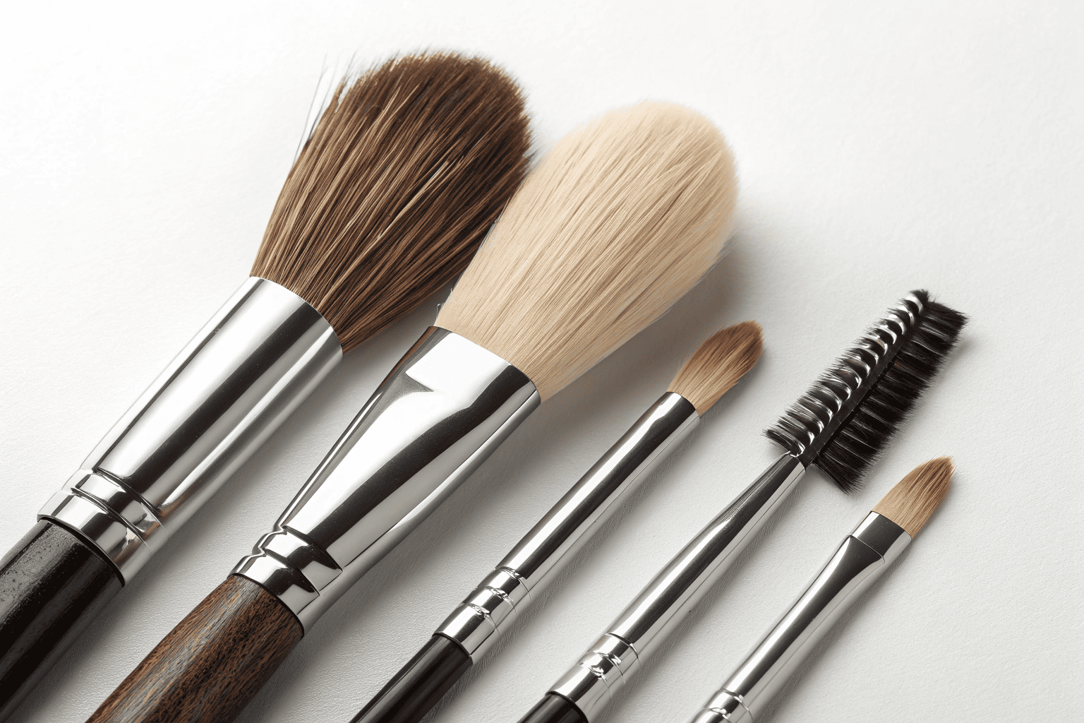 Various makeup brushes in close-up