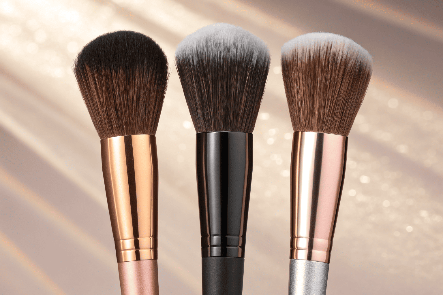 Three stylish makeup brushes display