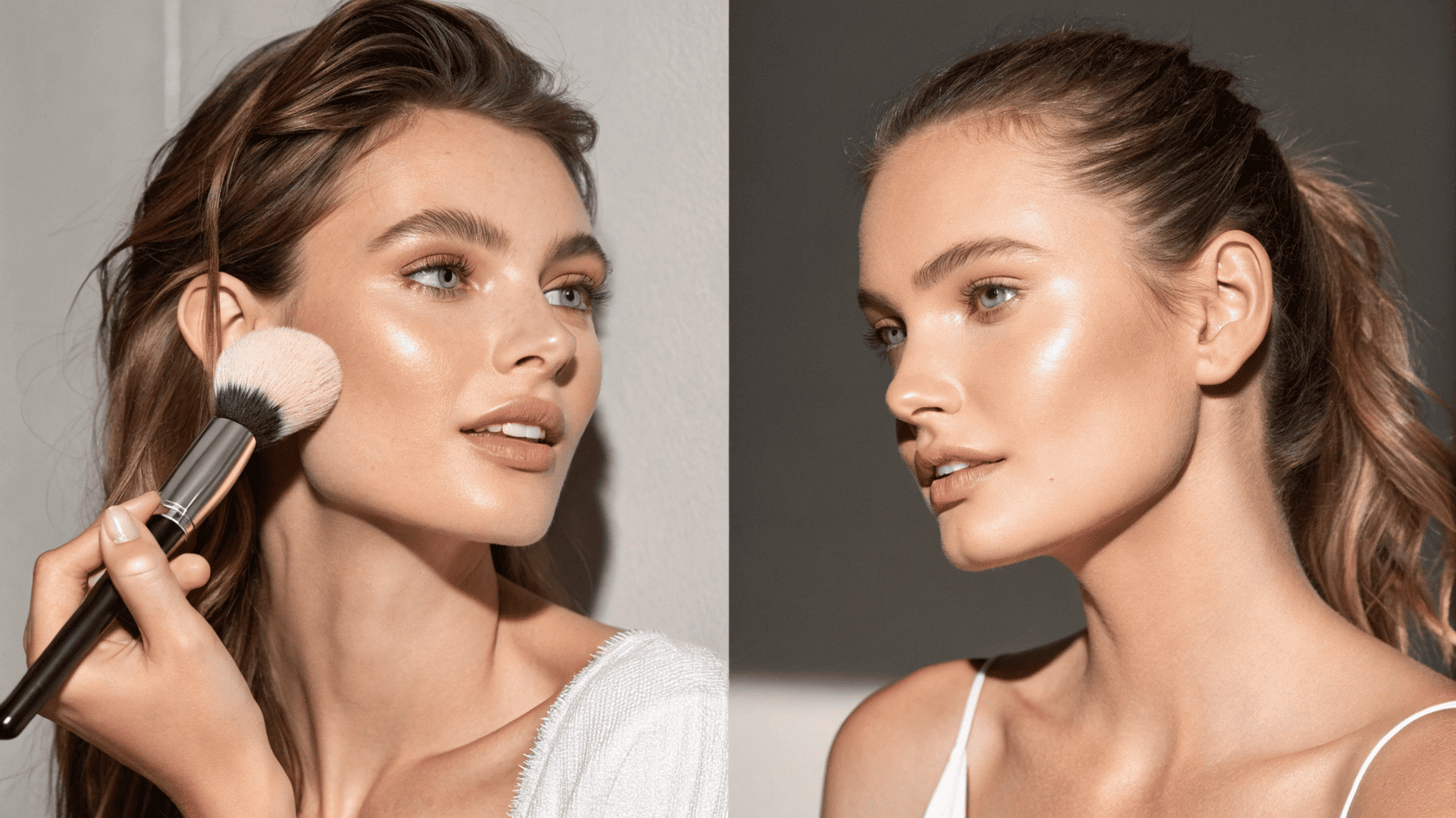 Model applying highlighter with powder brush