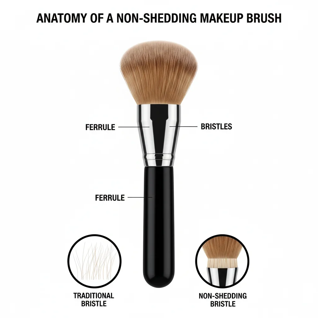 A diagram showing the anatomy of a makeup brush: handle, ferrule, and bristles