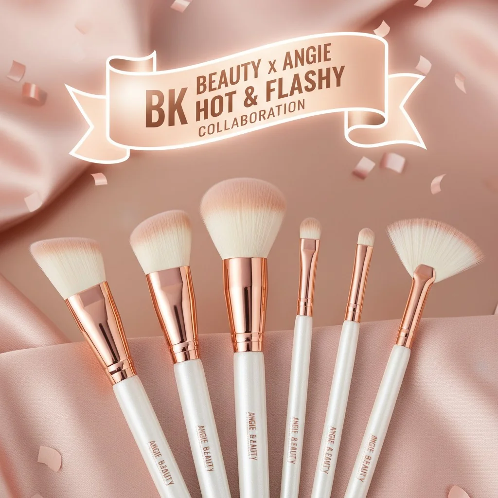 Image of the BK Beauty x Angie Hot & Flashy brush set, with a focus on the unique brush heads.