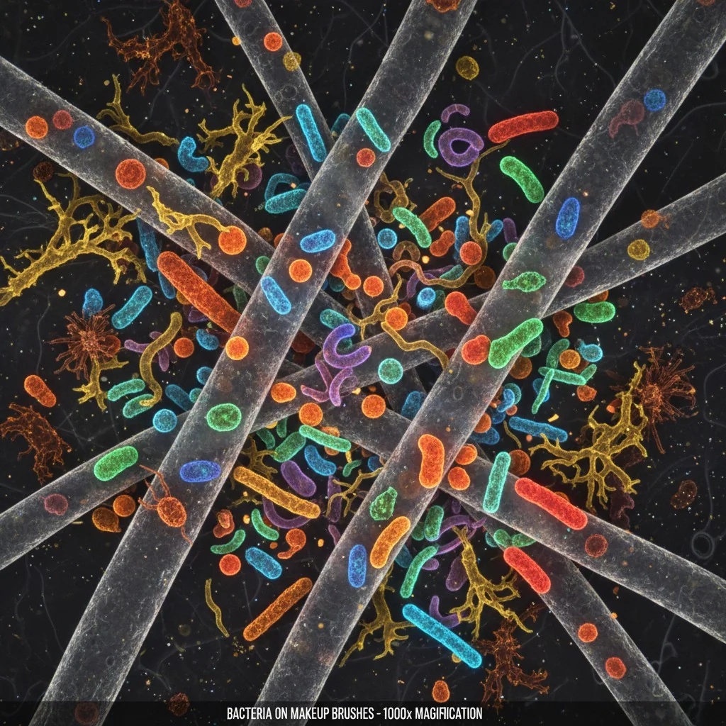 Microscopic image of bacteria found on a makeup brush