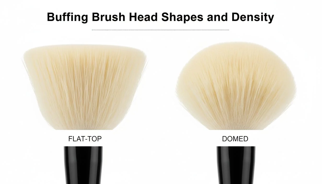 Comparison of a flat-top and a domed buffing brush head side-by-side