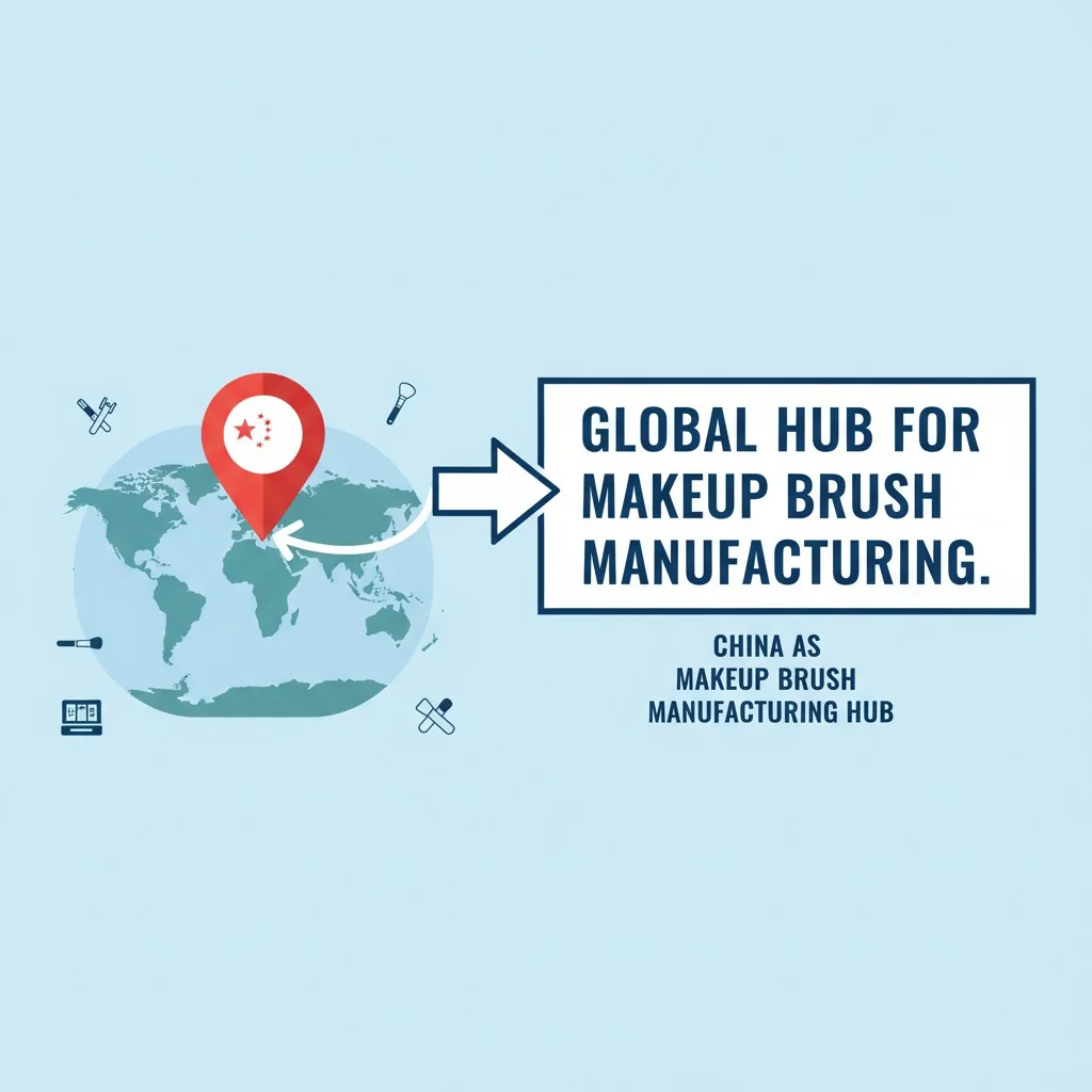 An infographic showing a world map with a pin on China, labeled "Global Hub for Makeup Brush Manufacturing."