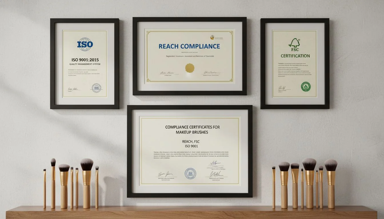 Certificates for REACH, FSC, and ISO 9001 compliance displayed.