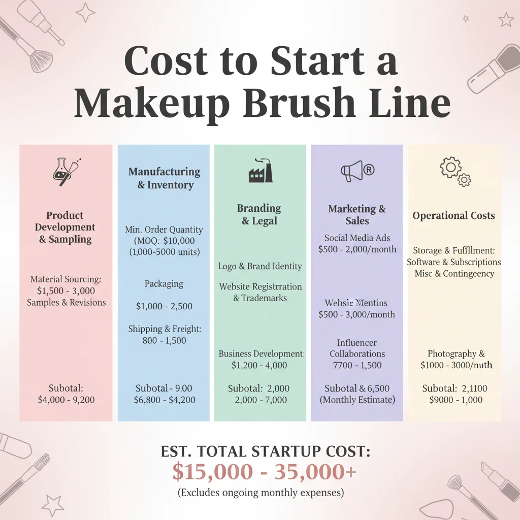 An infographic breaking down the costs of starting a makeup brush line.