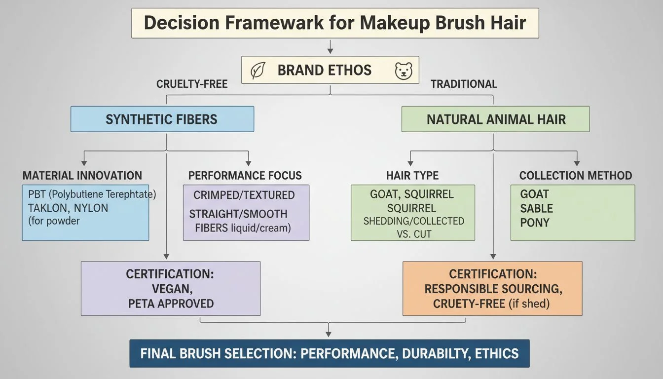 An infographic showing the decision tree for choosing brush hair, from brand ethos to material choice to certification.