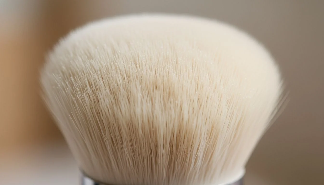 Close-up shot of the dense, flat bristles of a kabuki brush