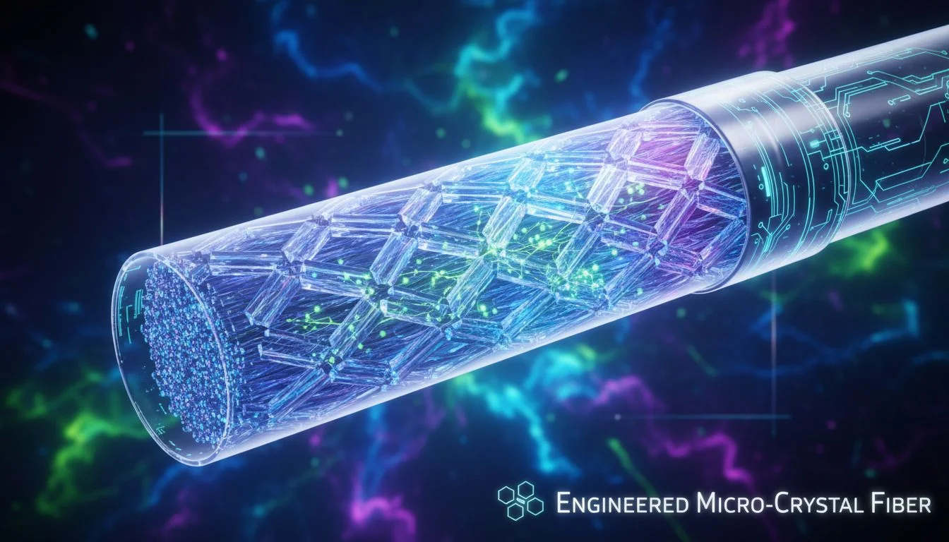 A futuristic graphic showing the nano-structure of an engineered makeup brush fiber