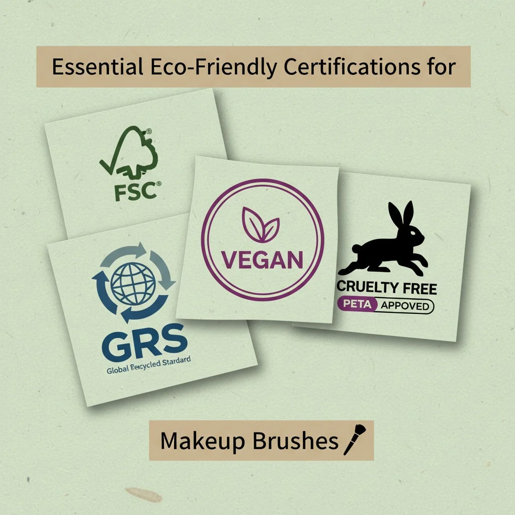 A collage of certification logos like FSC, GRS, Vegan, and Cruelty-Free.
