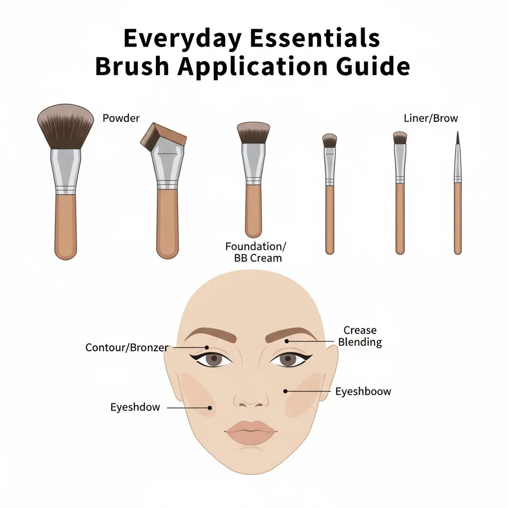 A diagram showing which part of the face each brush in the Everyday Essentials set is for.