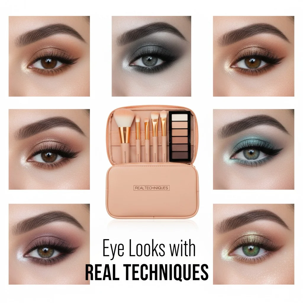 An array of eye makeup looks created using the Everyday Eye Essentials kit.