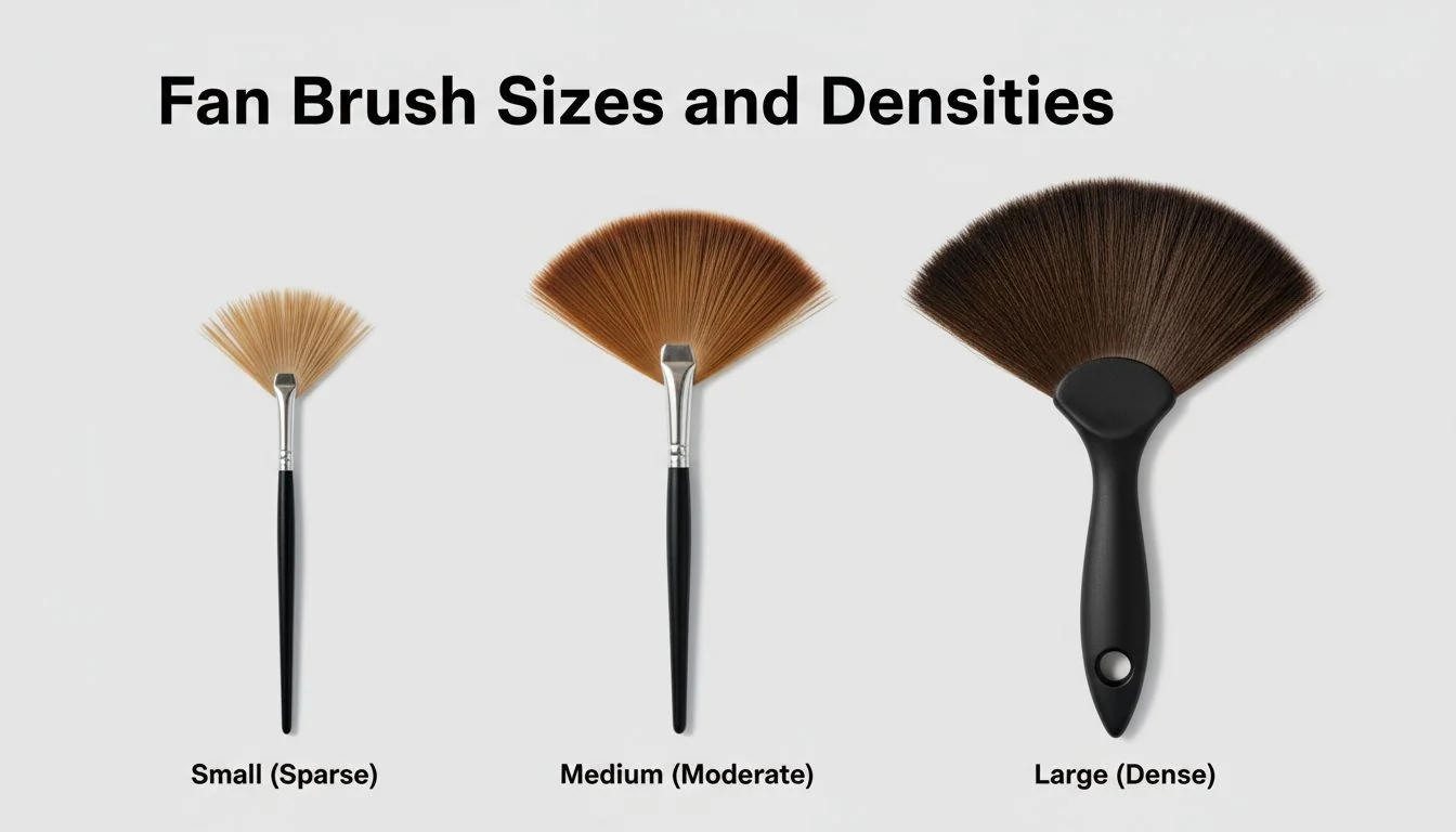 A comparison image showing small, medium, and large fan brushes side-by-side.