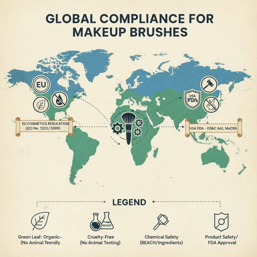 A map of the world with icons representing different compliance regulations in the EU and USA.