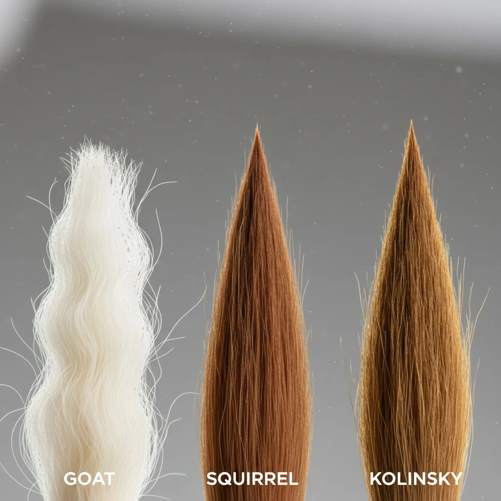 Close-up shot of different natural brush hair types, showing their texture