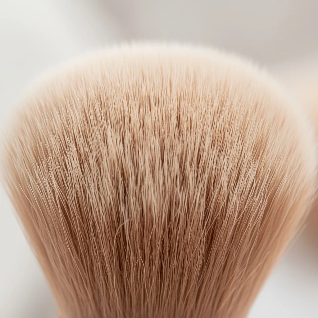 Close-up shot showing the texture and density of high-quality synthetic makeup brush bristles.