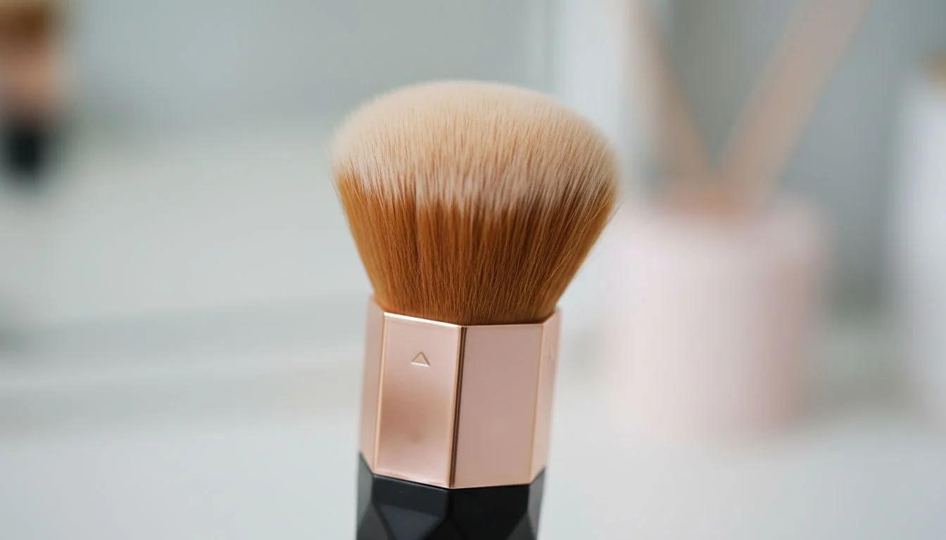 Kabuki Brush Fiber and Head Design Close-up of a hexagon kabuki brush head showing fiber density