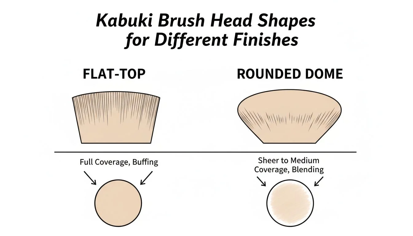 Kabuki Brush Head Shapes for Different Finishes Diagram showing flat-top vs. rounded dome kabuki brush heads