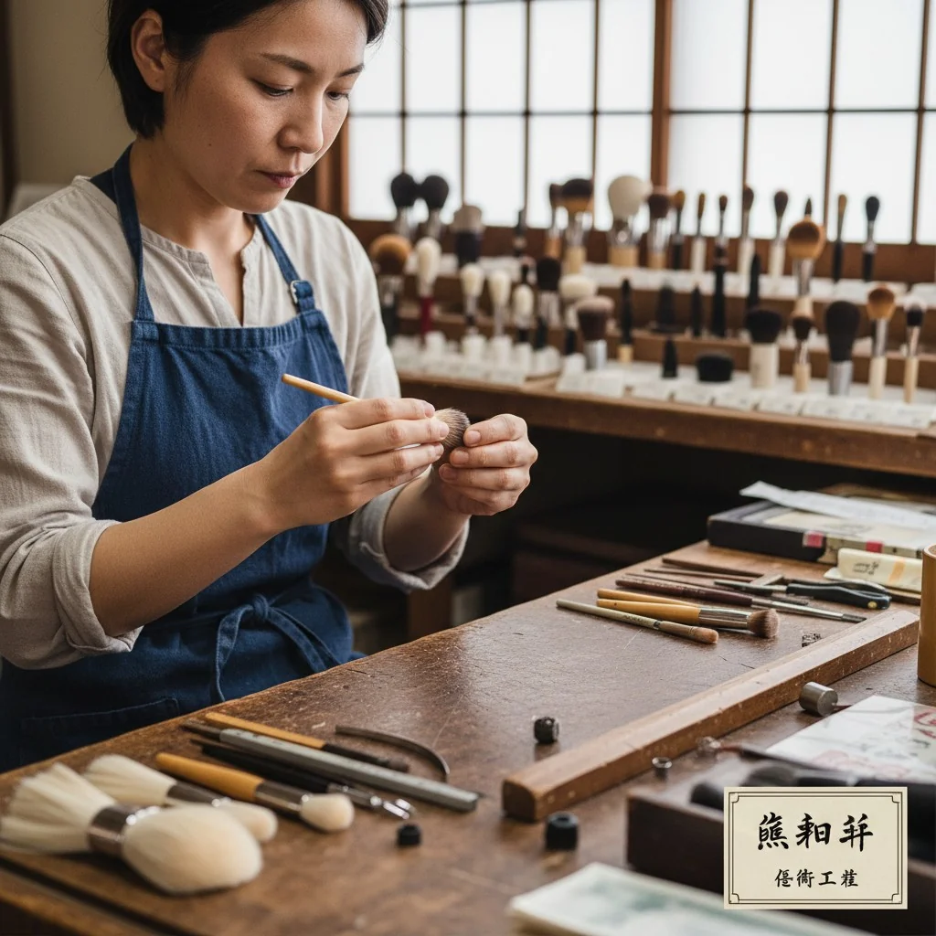 An artisan in Kumano, Japan, hand-shaping a makeup brush head.