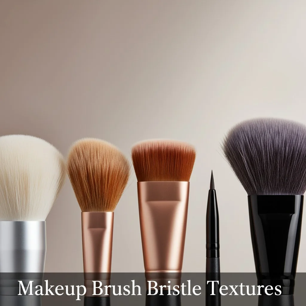 Close-up of different makeup brush heads showing bristle density and shape