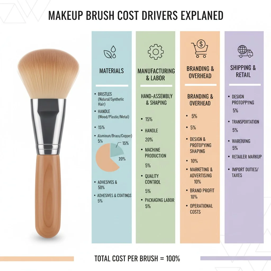 An infographic breaking down the cost components of a single makeup brush.