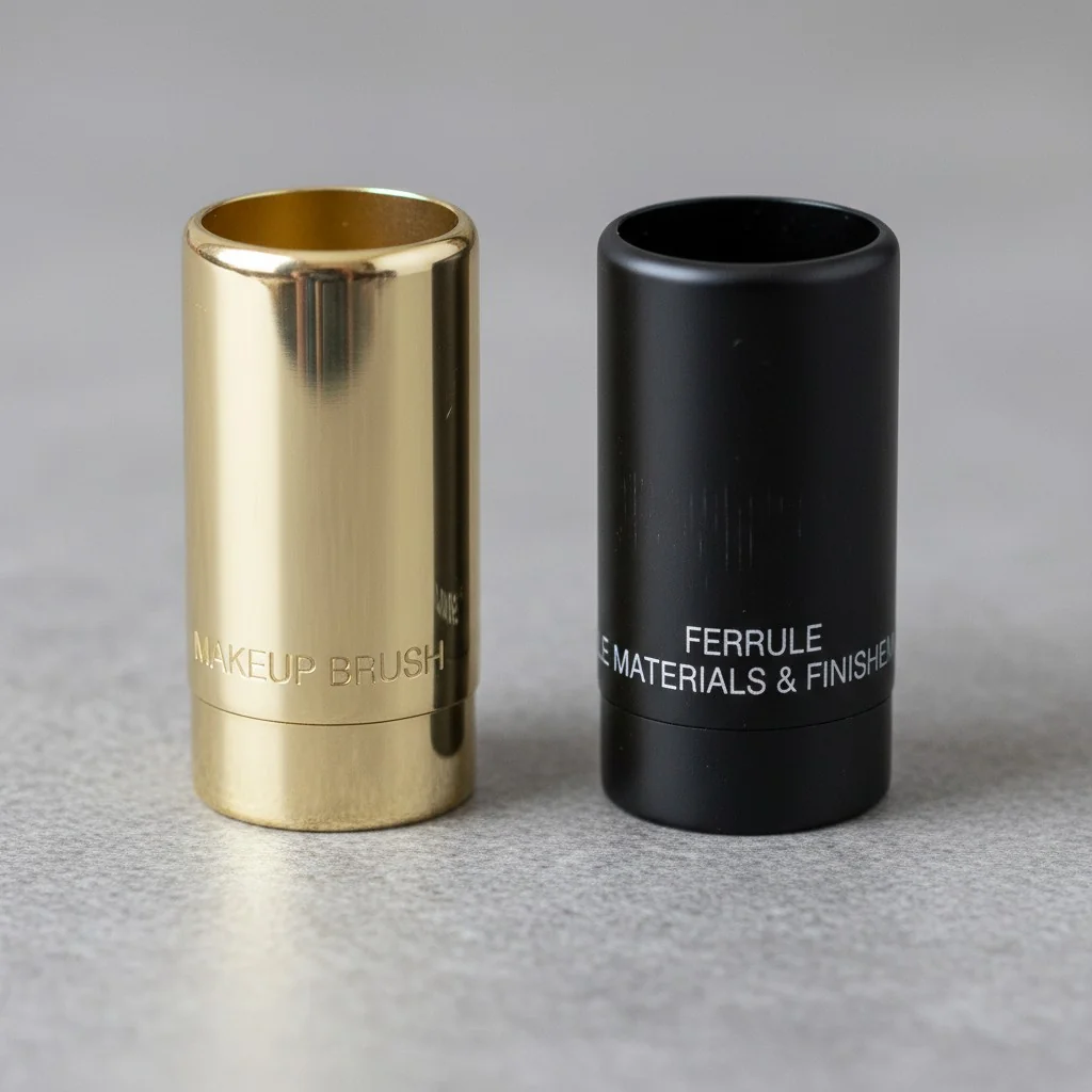 A close-up image showing the detail on two different ferrules: one shiny chrome-plated brass, one matte black anodized aluminum.