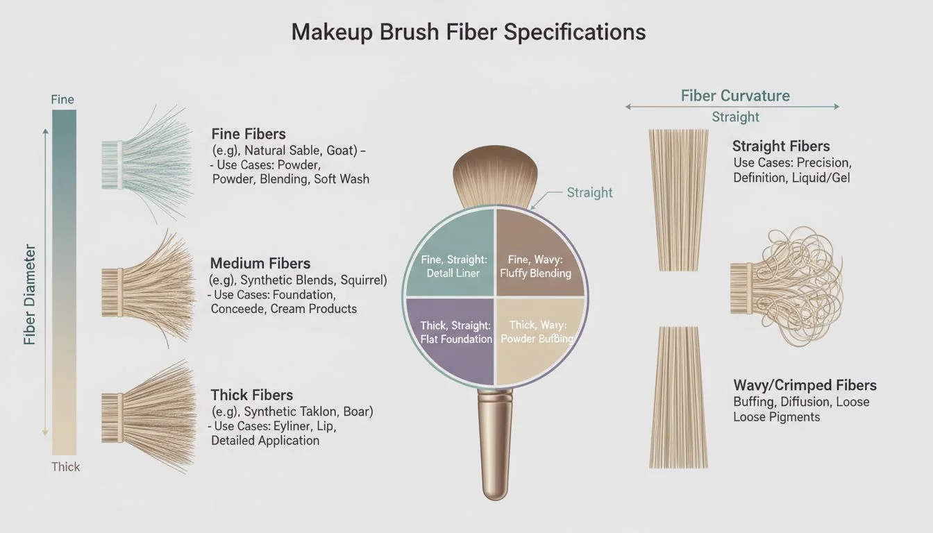A diagram showing different fiber diameters and curvatures, labeled with their corresponding brush use-cases.