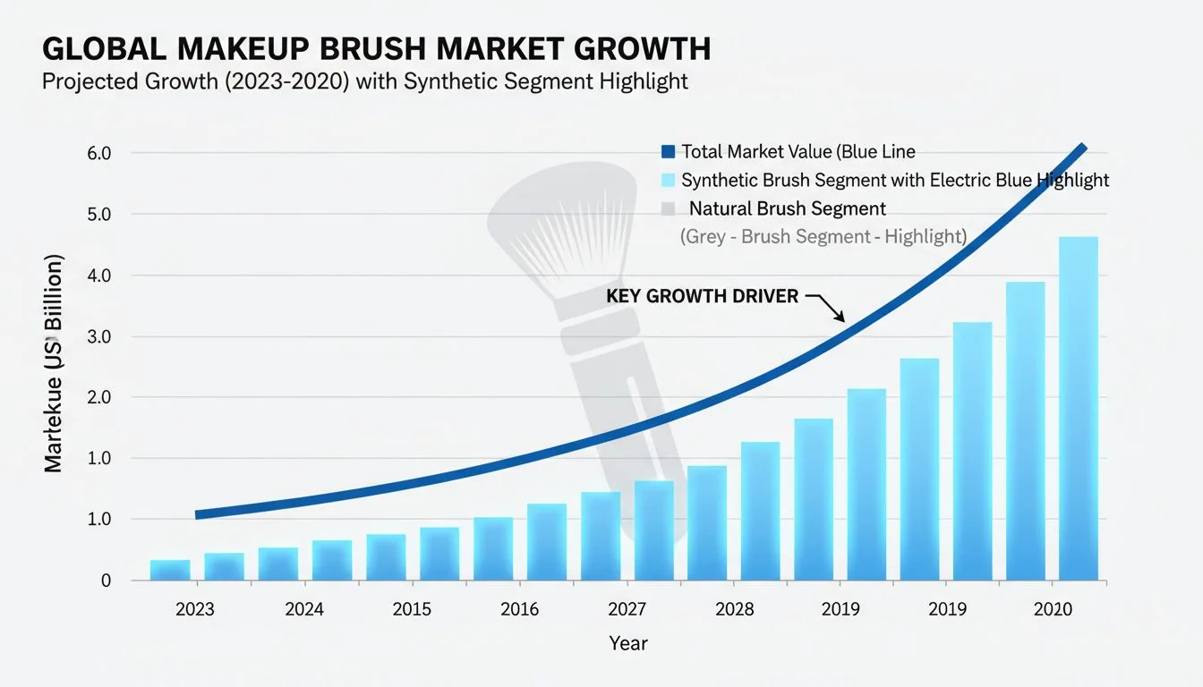 A graph showing the projected growth of the global makeup brush market, with a highlight on the synthetic segment.