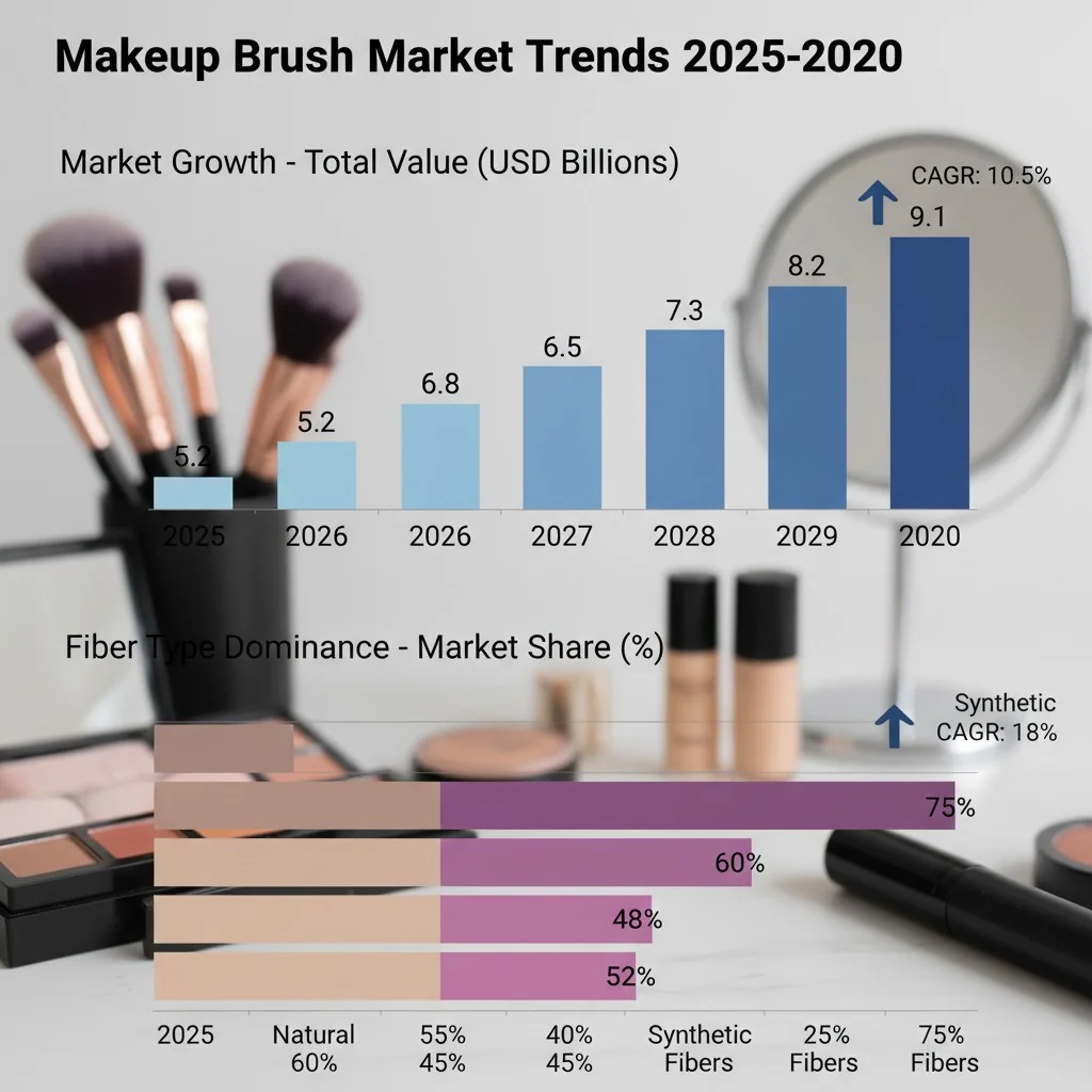 A chart showing the growth of the makeup brush market and the rise of synthetic fibers