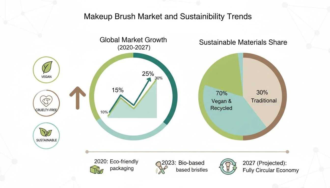 Infographic showing market growth charts and icons for vegan, cruelty-free, and sustainable materials.