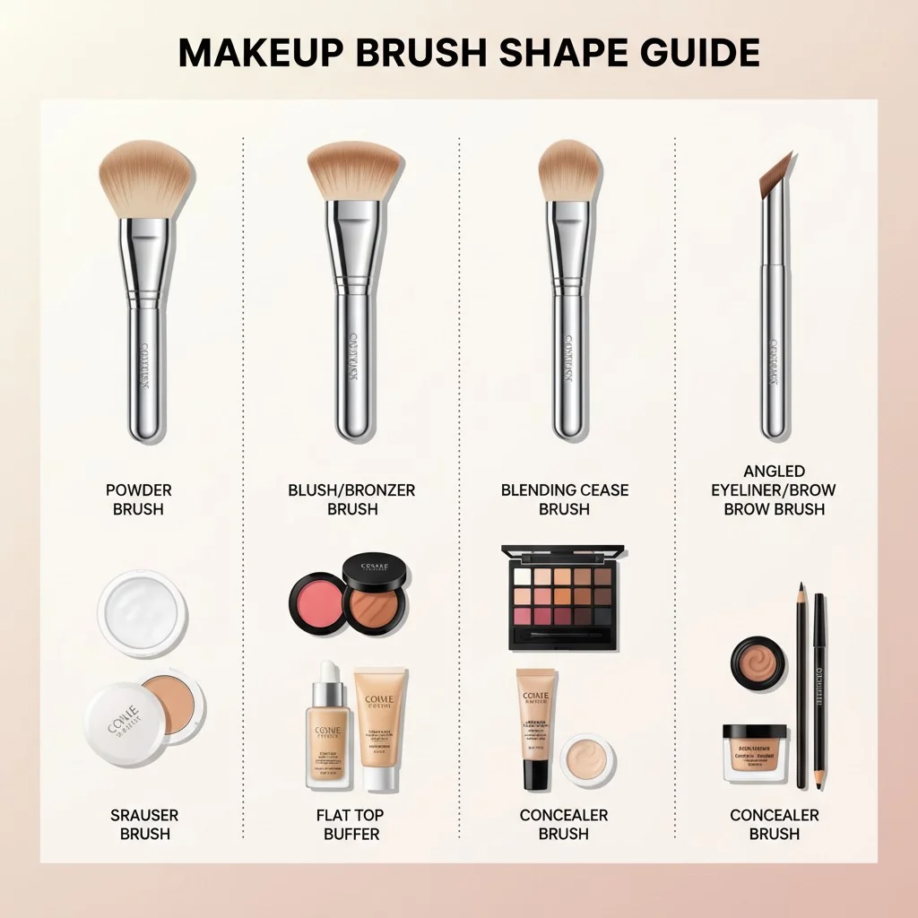 A chart graphic showing different brush heads and their corresponding makeup products