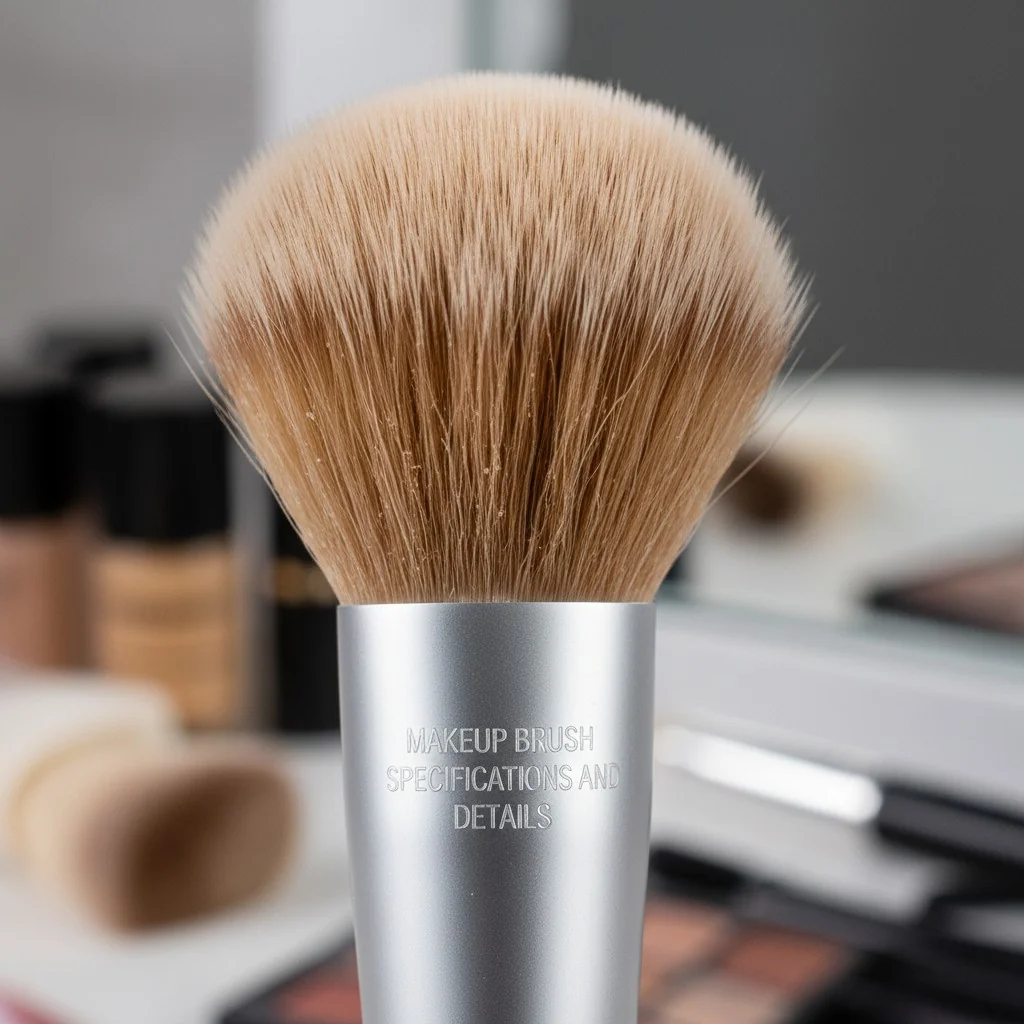 Close-up of a makeup brush showing fiber details and ferrule