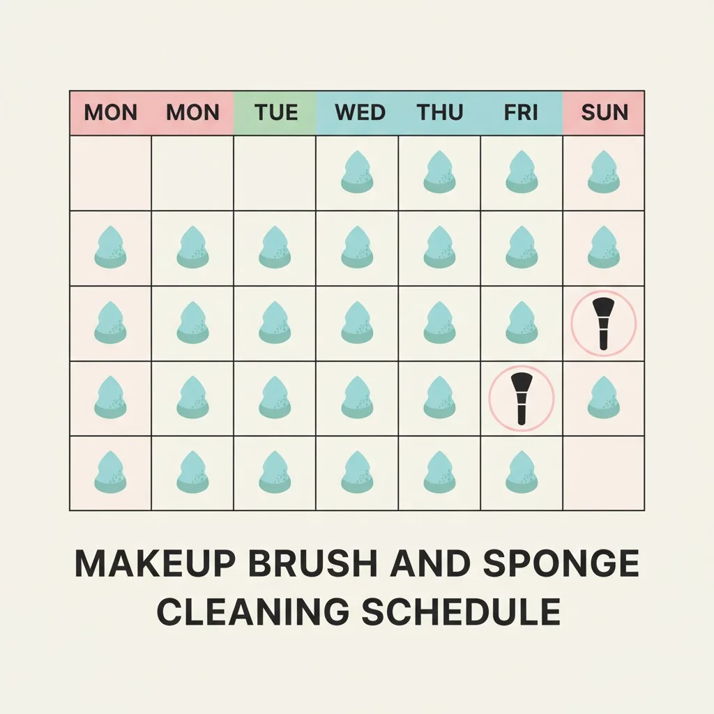 A simple graphic calendar with icons of a makeup brush circled on a 7-day interval and a sponge icon on every day.