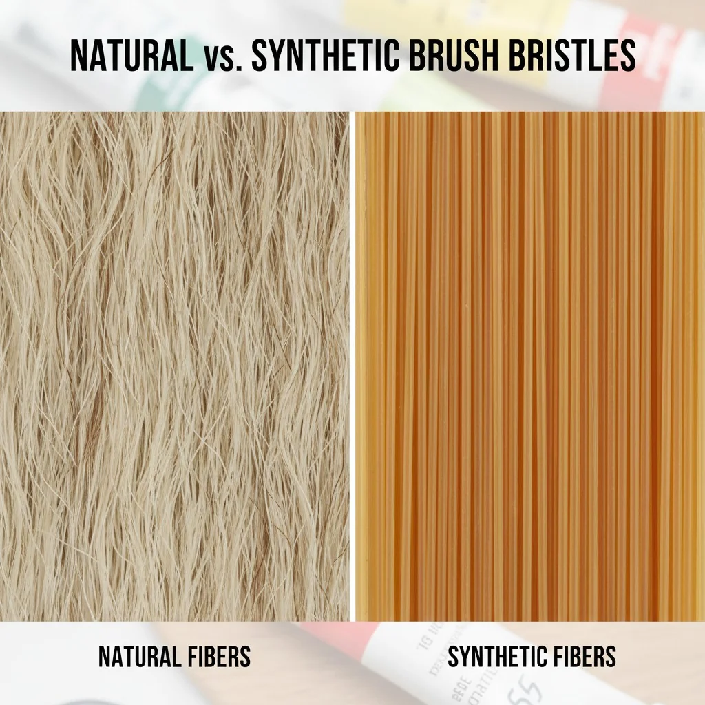 Close-up shot of different brush bristle types, showing the texture of natural and synthetic fibers side-by-side.