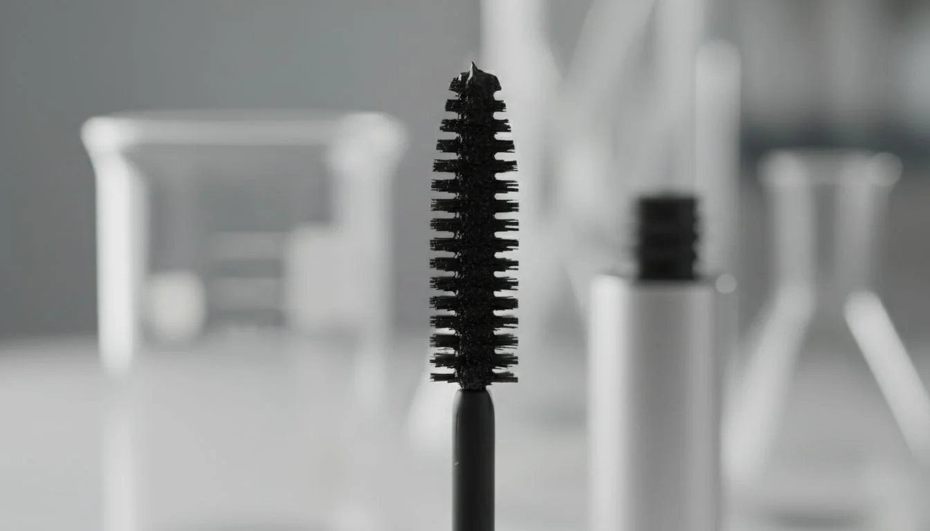 A close-up of a mascara wand showing its uniform nylon bristles