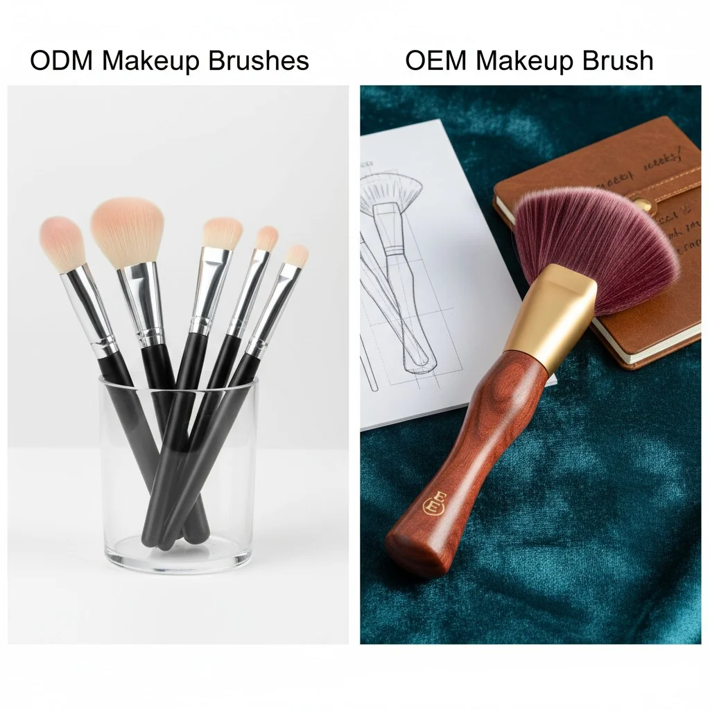 An image comparing a standard ODM brush set next to a unique, custom-designed OEM brush.