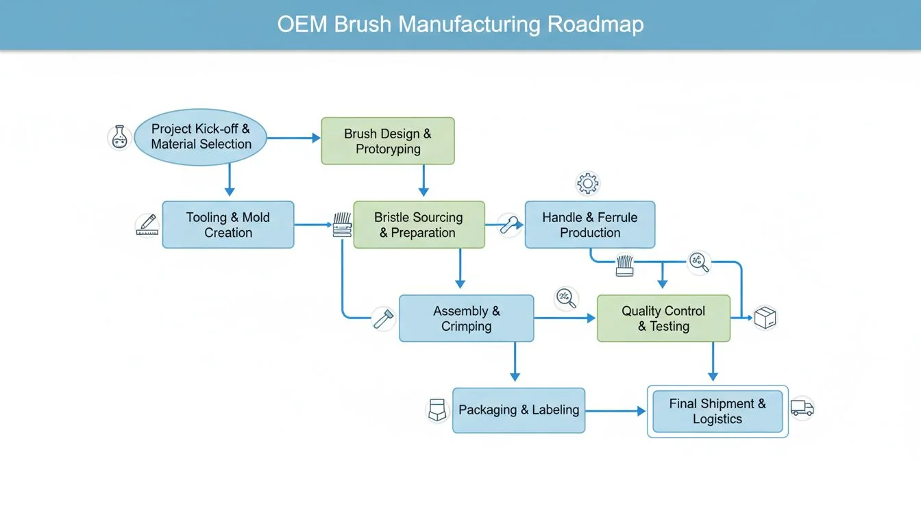 A flowchart illustrating the OEM process from material selection to final shipment.