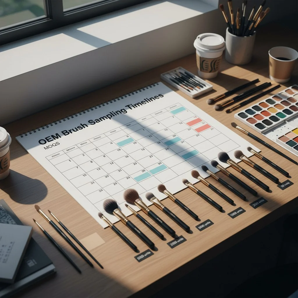 A calendar and brush samples on a desk, representing the OEM production timeline.