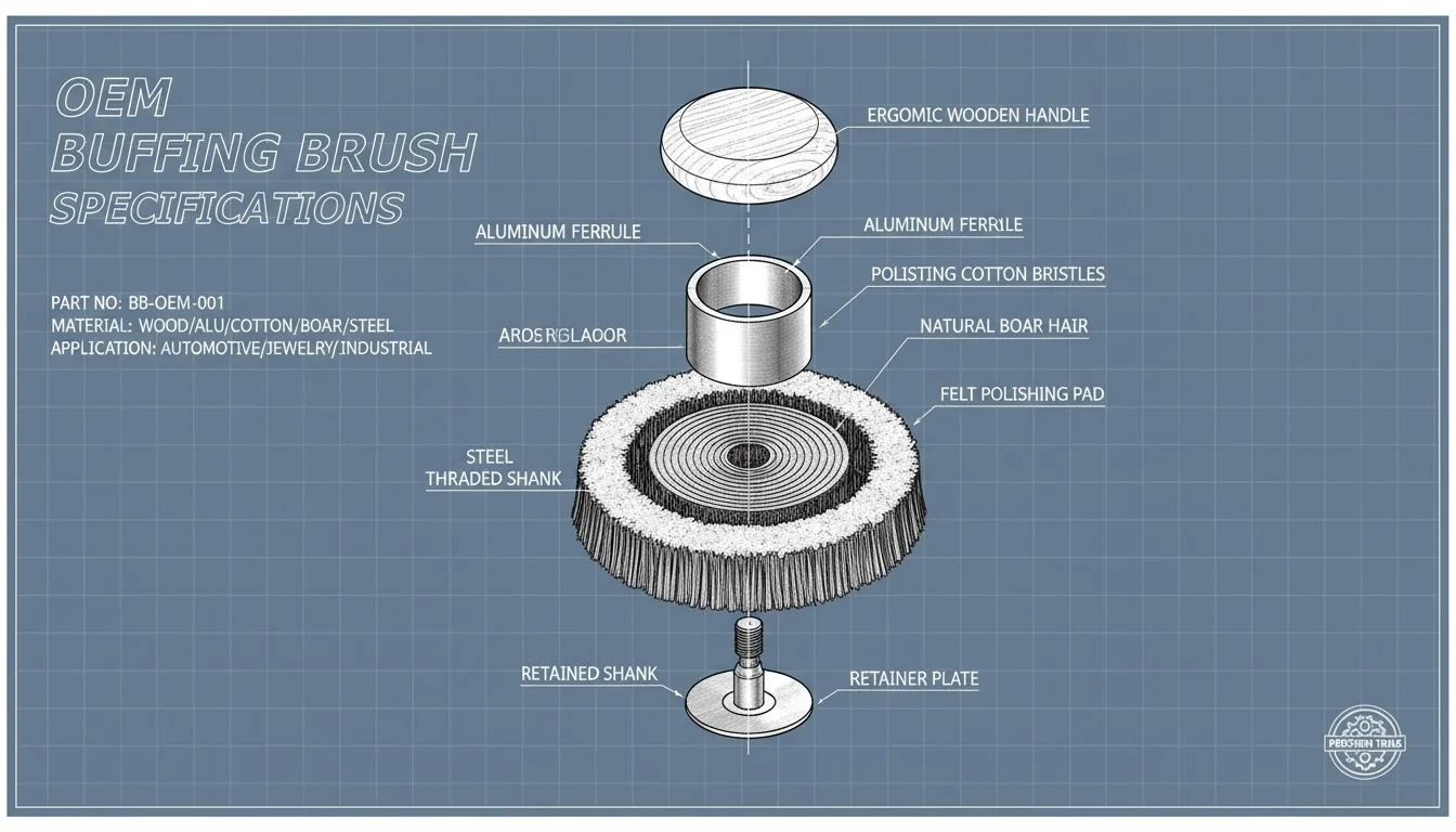 A technical drawing or exploded view of a buffing brush's components