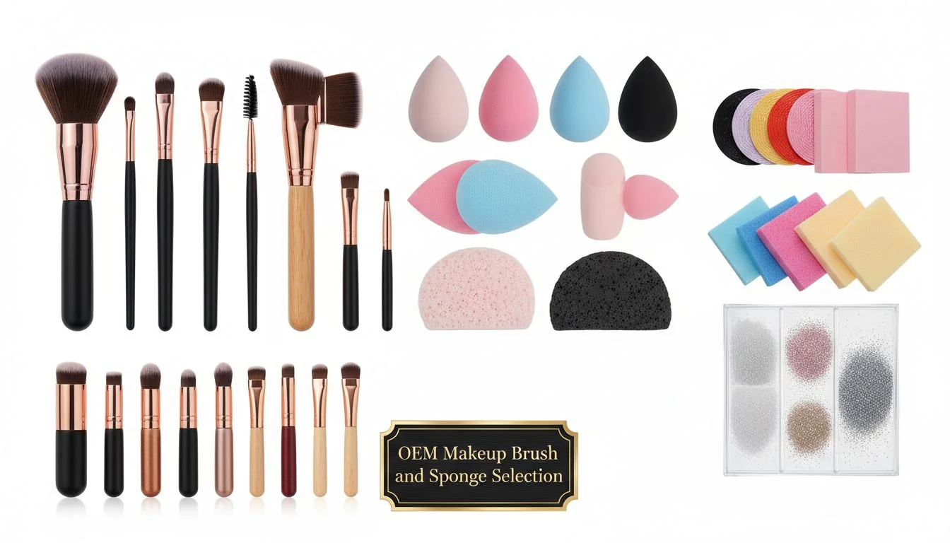 An array of different brush heads and sponge materials for OEM selection