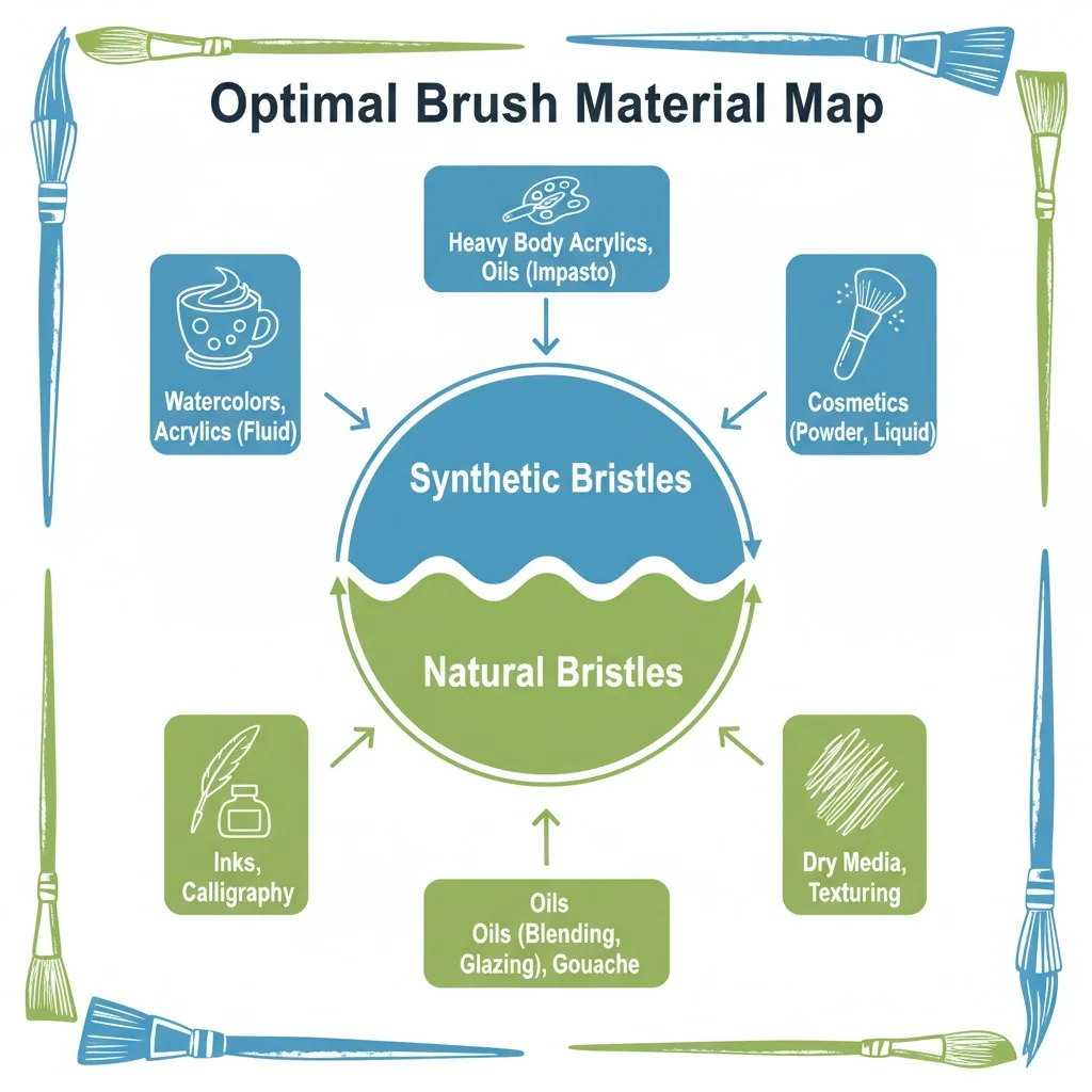 A diagram or infographic showing which brush types in a set get synthetic vs. natural bristles