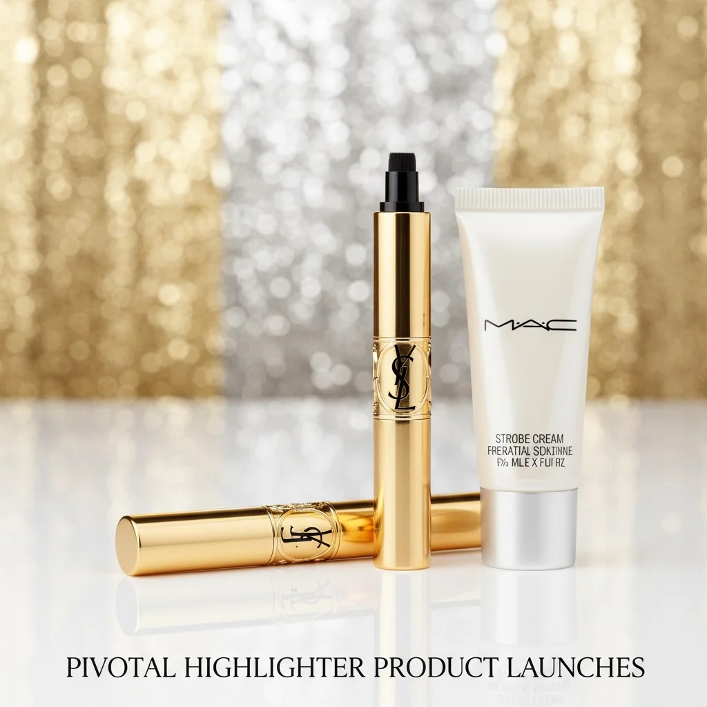 Close-up of YSL Touche Eclat pen and MAC Strobe Cream tube