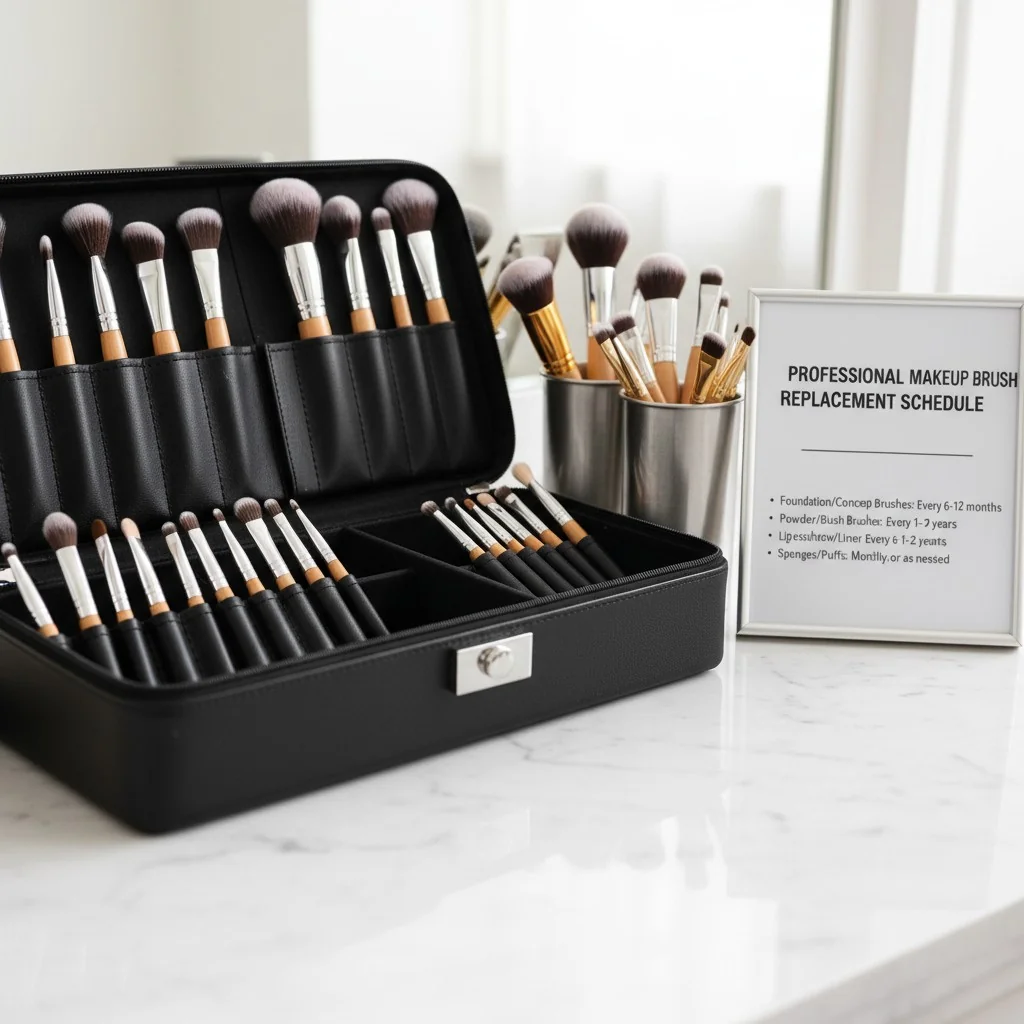 A professional makeup artist's clean and organized brush kit.