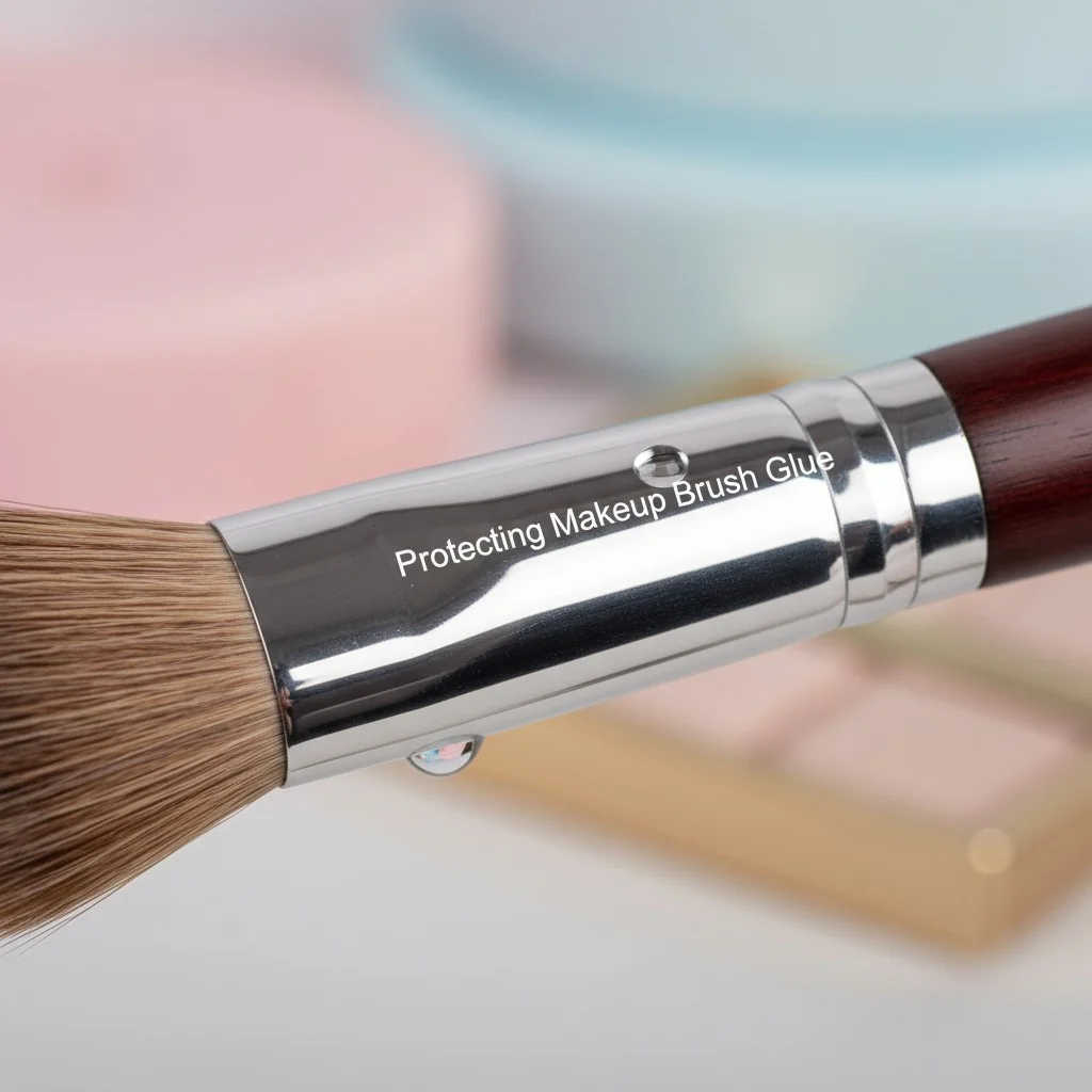 Close-up of water droplet on a makeup brush ferrule.