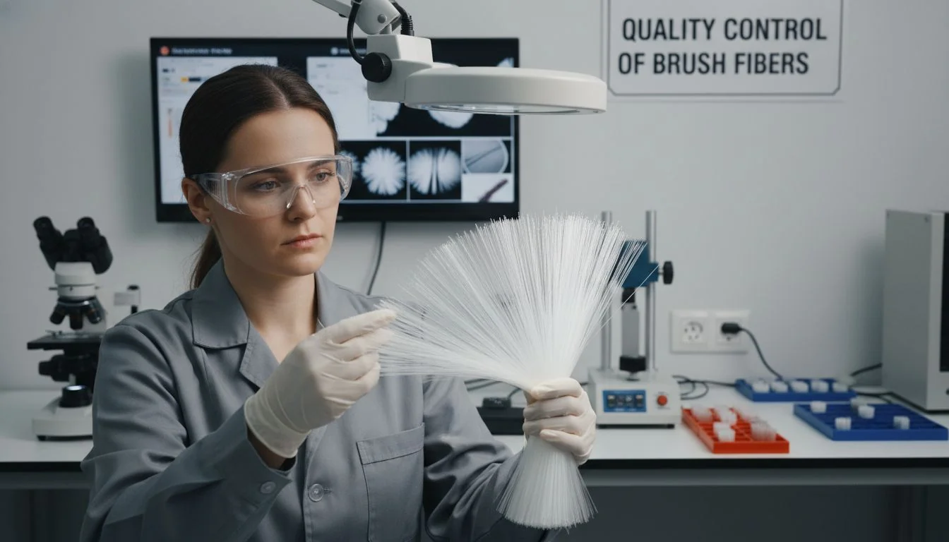 An engineer inspecting a bundle of synthetic fibers for quality control