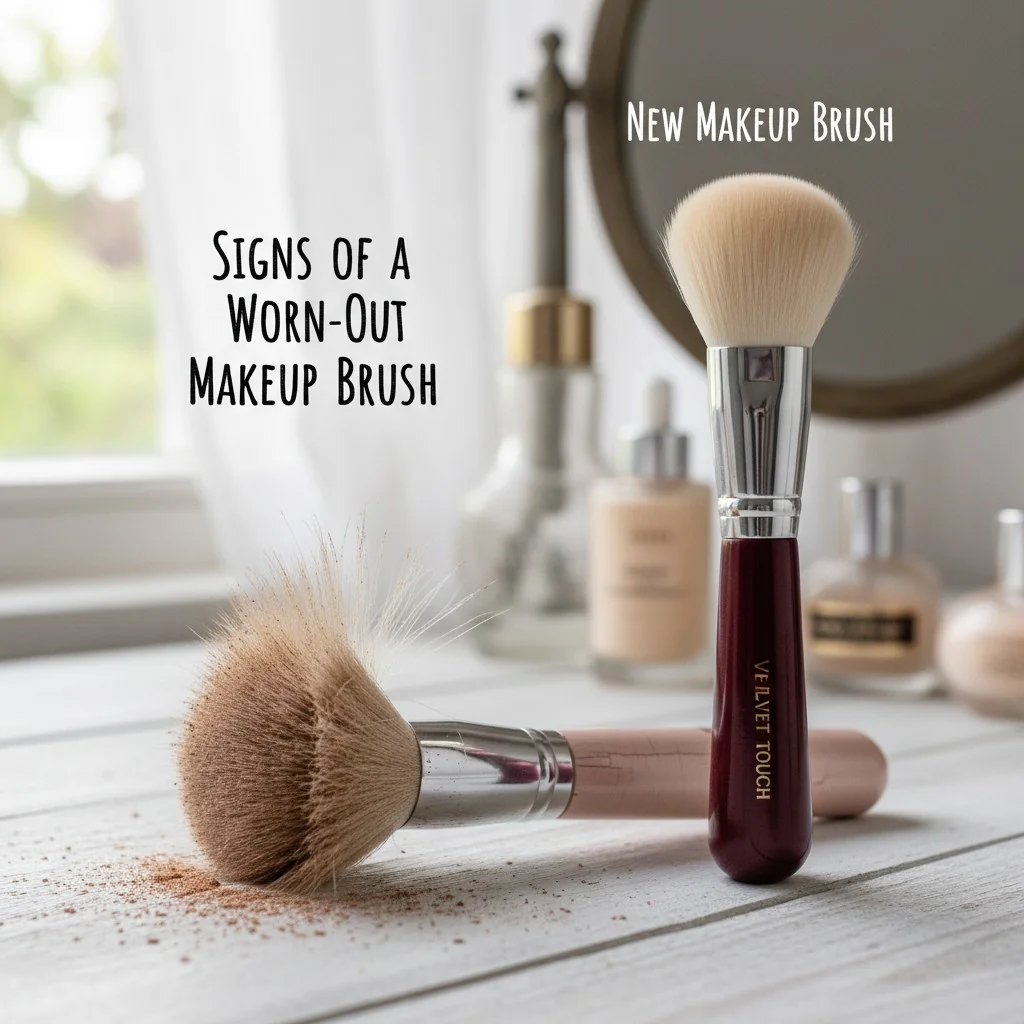 A frayed and shedding makeup brush next to a new one